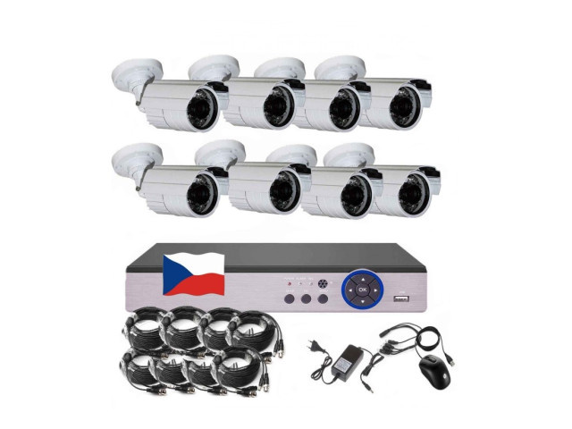 8CH 5MPx AHD kamerový set CCTV EONBOOM 8B - DVR s LAN a 8x venkovní bullet kamera