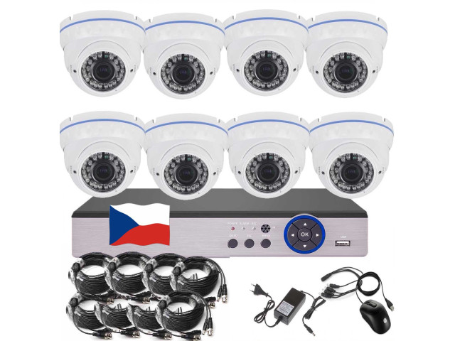 8CH 5MPx STARVIS kamerový set CCTV EONBOOM VR8DW - DVR s LAN a 8x venkovní vari kamera bílá