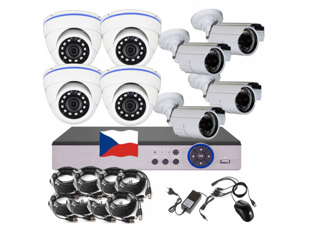 8CH 5MPx AHD kamerový set CCTV EONBOOM 4+4 - DVR s LAN a 4+4 venkovní bullet/dome kamery
